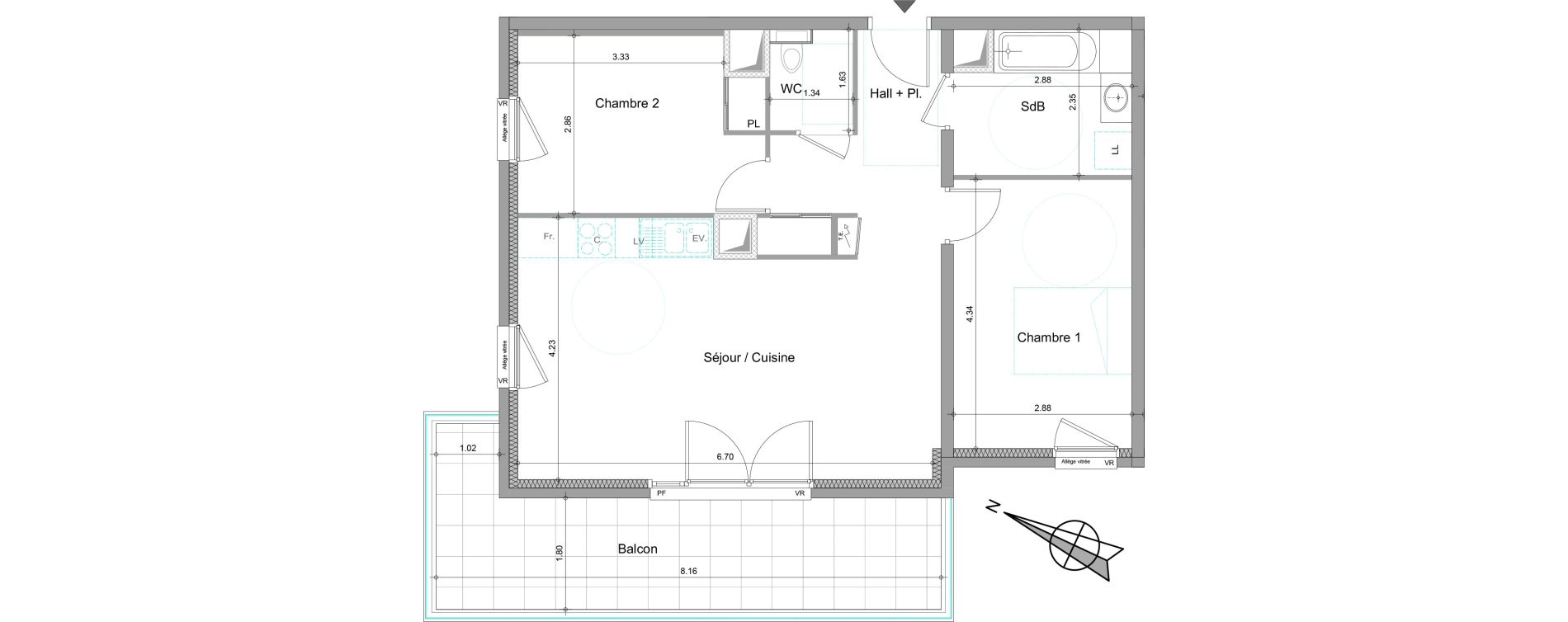 Appartement T3 de 65,70 m2 &agrave; Viry Centre