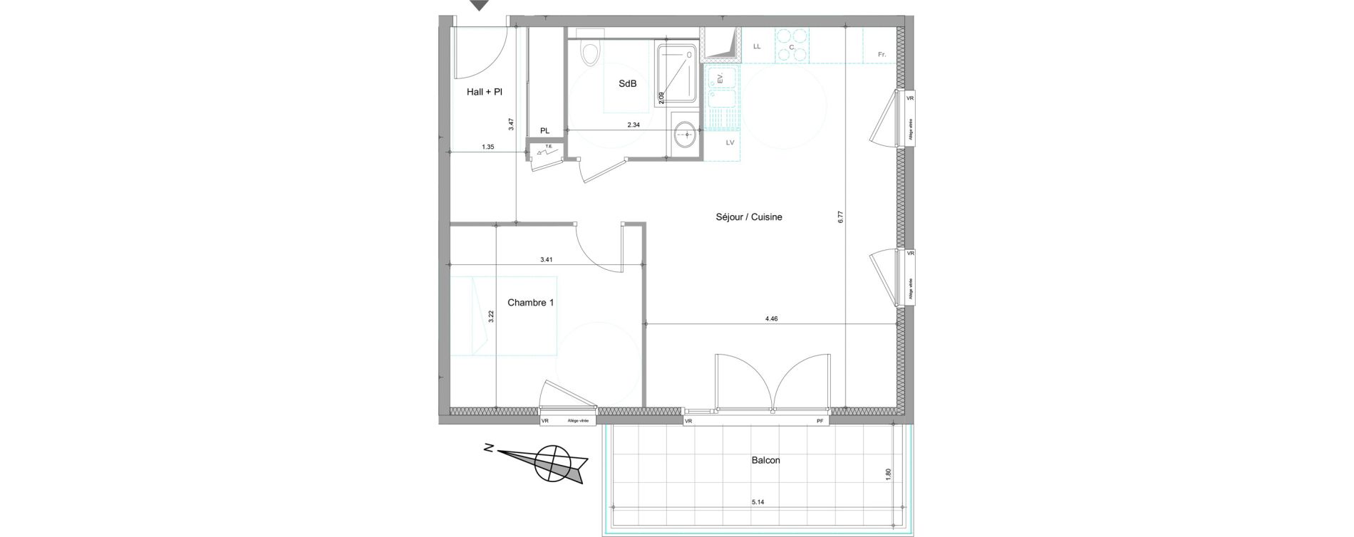 Appartement T2 de 51,49 m2 &agrave; Viry Centre