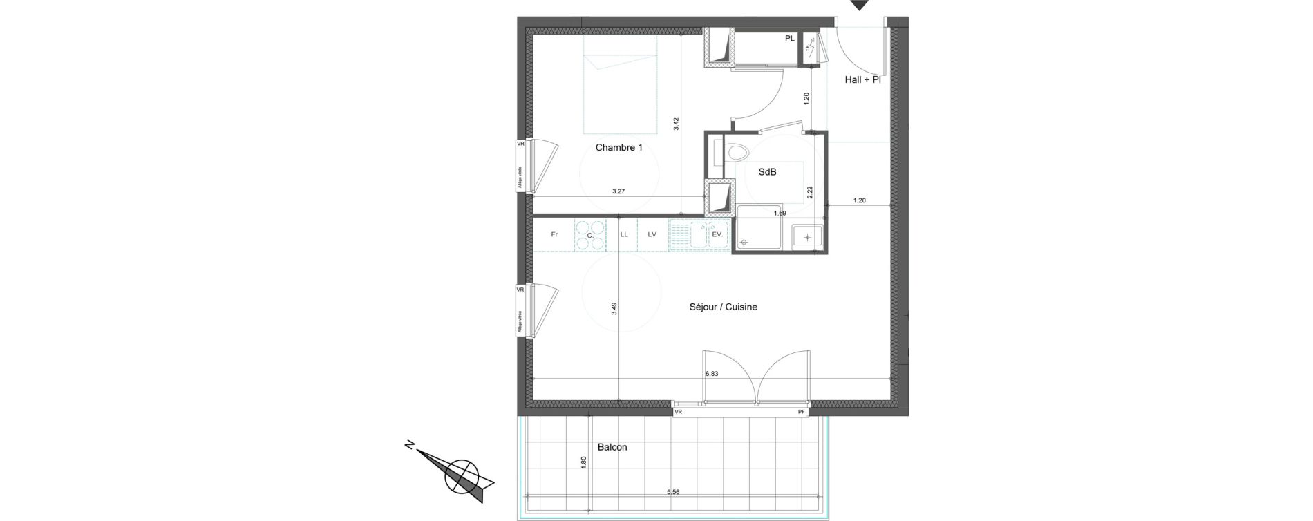 Appartement T2 de 45,71 m2 &agrave; Viry Centre