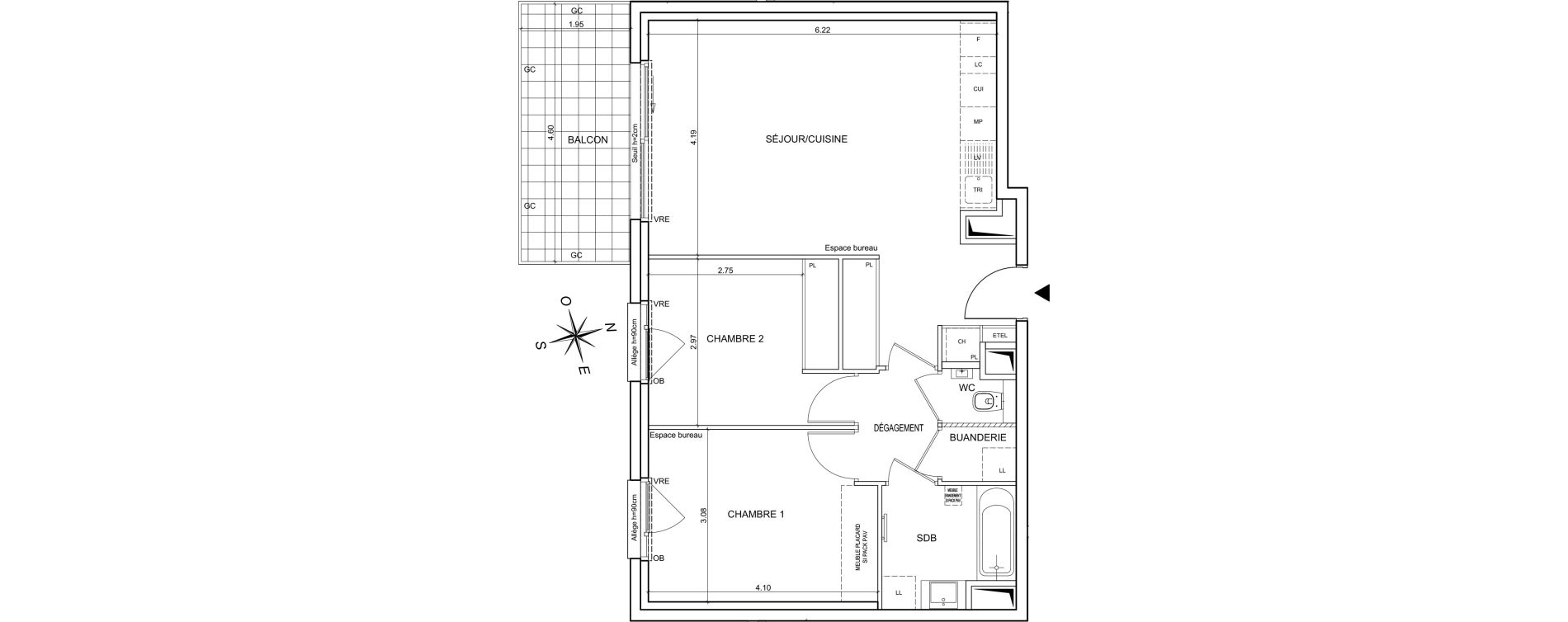 Appartement T3 de 63,69 m2 &agrave; Bernin Centre