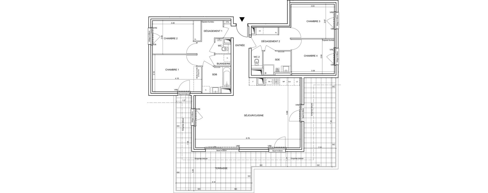 Appartement T5 de 120,34 m2 &agrave; Bernin Centre