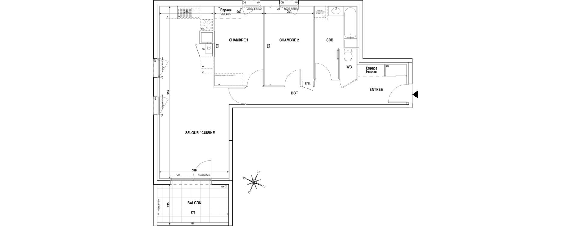 Appartement T3 de 72,28 m2 &agrave; Bourgoin-Jallieu Centre