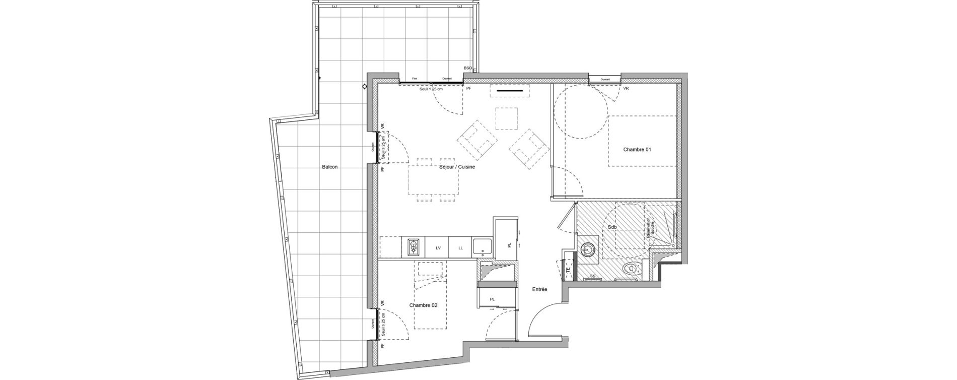Appartement T3 meubl&eacute; de 52,66 m2 &agrave; Bourgoin-Jallieu Pr&eacute; pommier