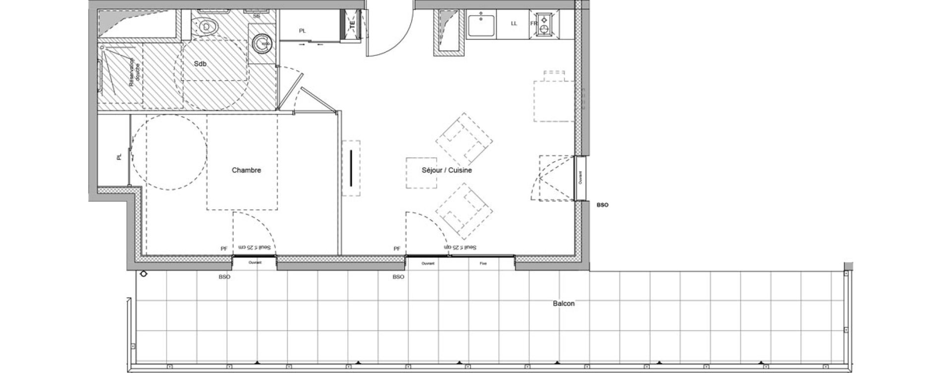 Appartement T2 meubl&eacute; de 42,48 m2 &agrave; Bourgoin-Jallieu Pr&eacute; pommier