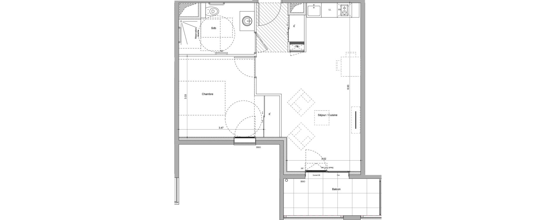 Appartement T2 meubl&eacute; de 43,37 m2 &agrave; Bourgoin-Jallieu Pr&eacute; pommier
