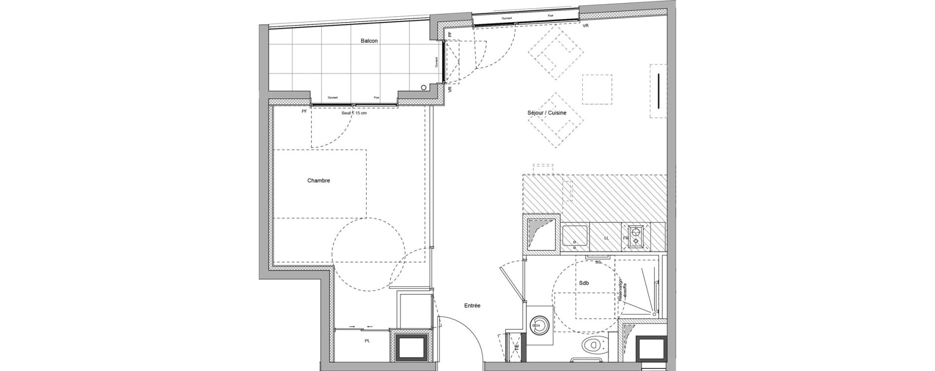 Appartement T2 meubl&eacute; de 44,41 m2 &agrave; Bourgoin-Jallieu Pr&eacute; pommier