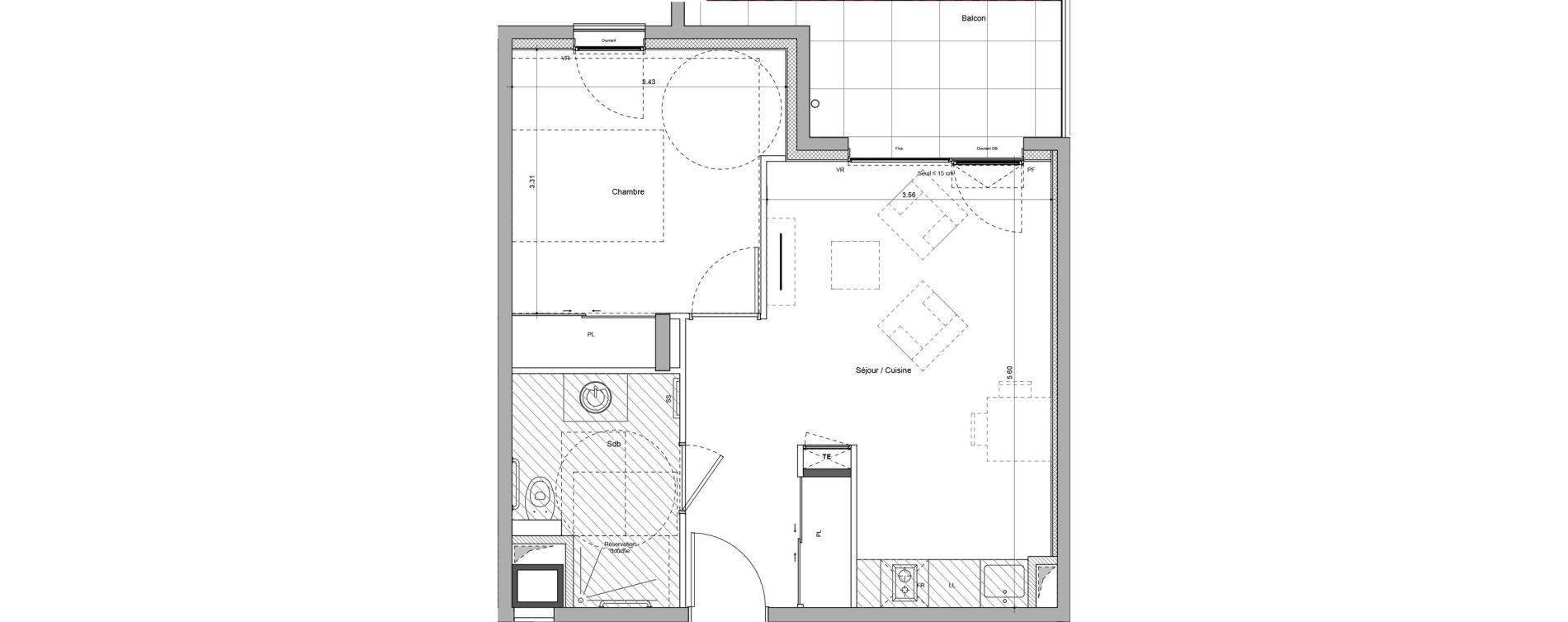 Appartement T2 meubl&eacute; de 40,51 m2 &agrave; Bourgoin-Jallieu Pr&eacute; pommier