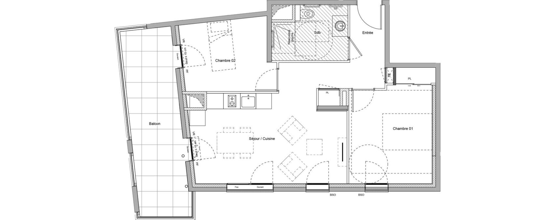 Appartement T3 meubl&eacute; de 55,54 m2 &agrave; Bourgoin-Jallieu Pr&eacute; pommier