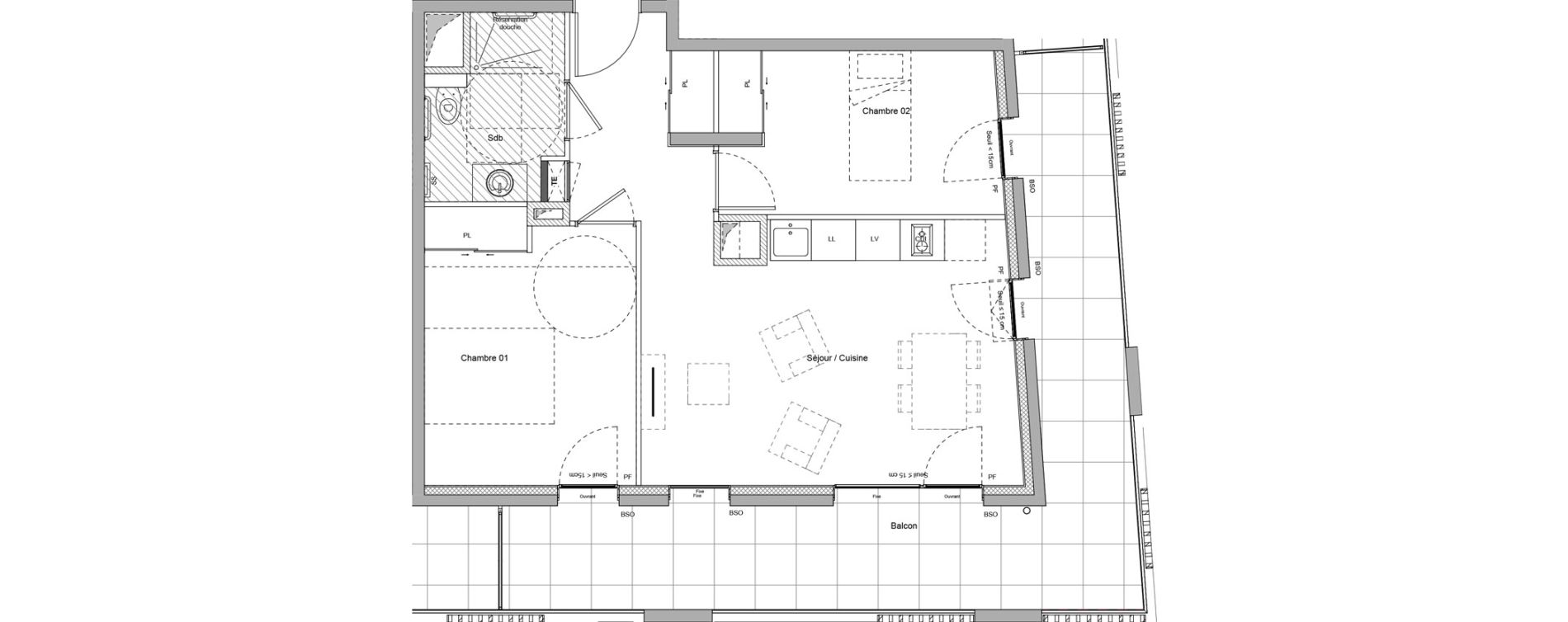 Appartement T3 meubl&eacute; de 53,45 m2 &agrave; Bourgoin-Jallieu Pr&eacute; pommier