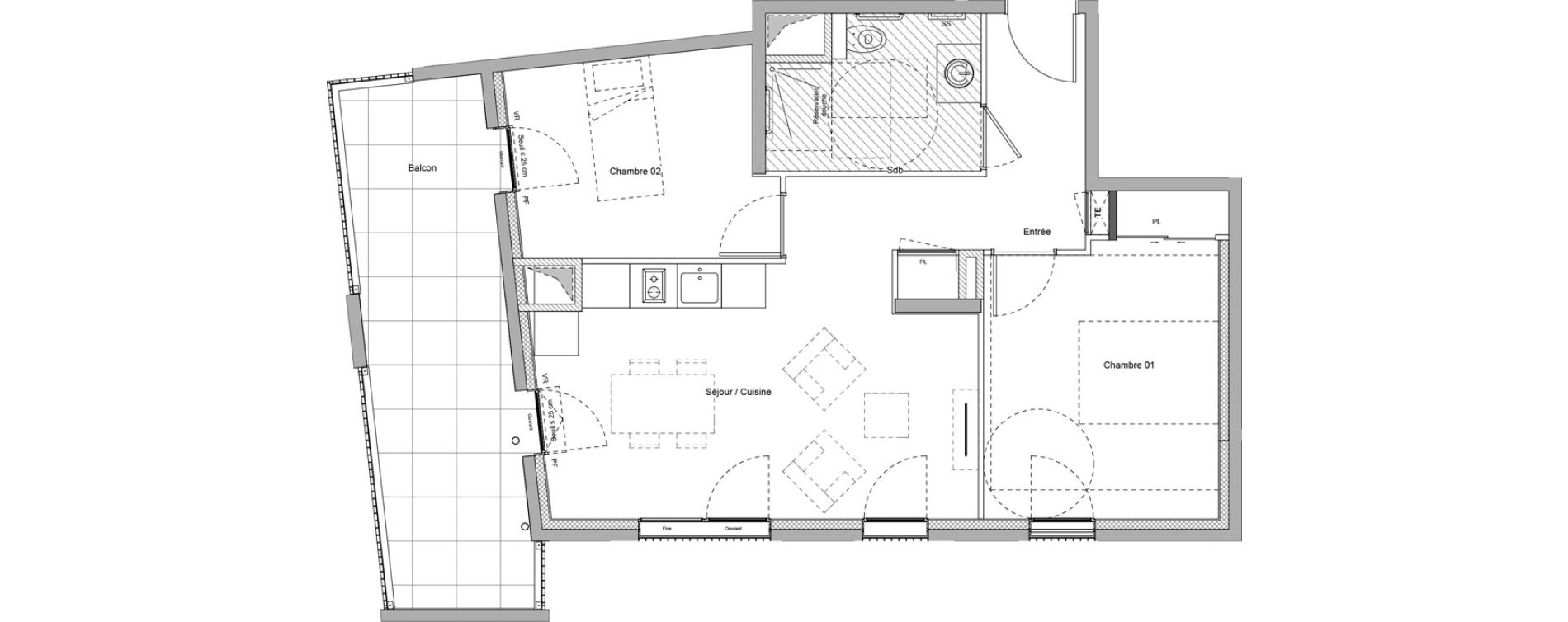 Appartement T3 meubl&eacute; de 55,54 m2 &agrave; Bourgoin-Jallieu Pr&eacute; pommier