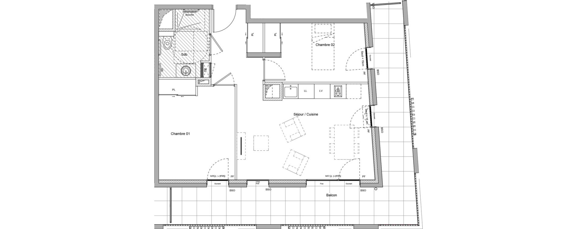 Appartement T3 meubl&eacute; de 53,45 m2 &agrave; Bourgoin-Jallieu Pr&eacute; pommier