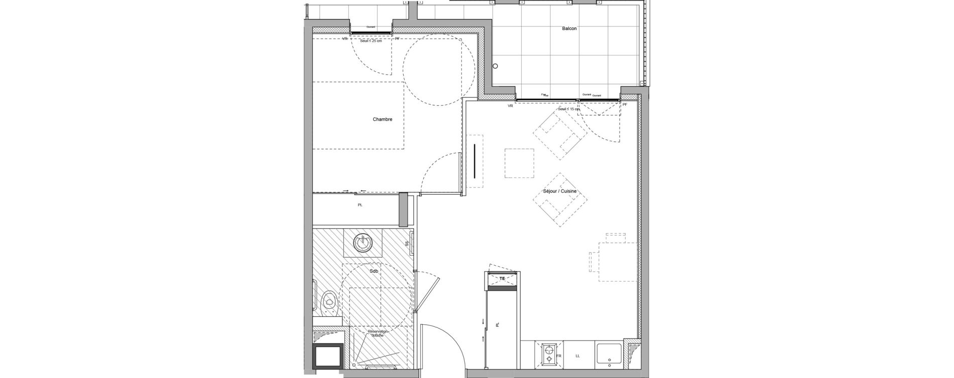 Appartement T2 meubl&eacute; de 40,51 m2 &agrave; Bourgoin-Jallieu Pr&eacute; pommier