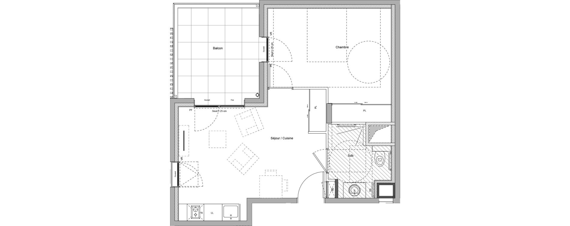 Appartement T2 meubl&eacute; de 39,75 m2 &agrave; Bourgoin-Jallieu Pr&eacute; pommier