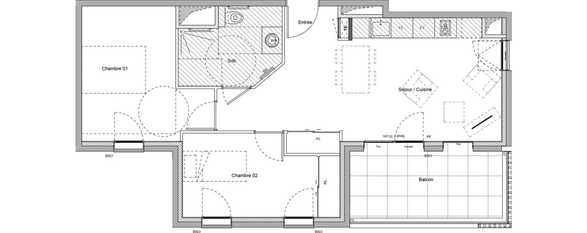 Appartement T3 meubl&eacute; de 56,69 m2 &agrave; Bourgoin-Jallieu Pr&eacute; pommier