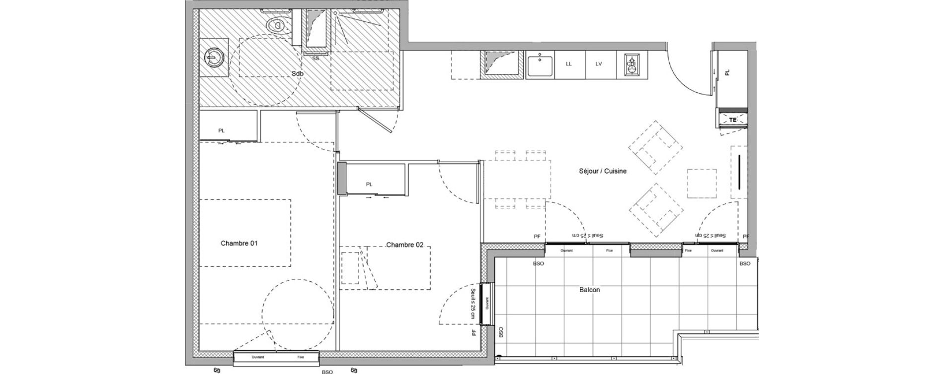 Appartement T3 meubl&eacute; de 60,32 m2 &agrave; Bourgoin-Jallieu Pr&eacute; pommier
