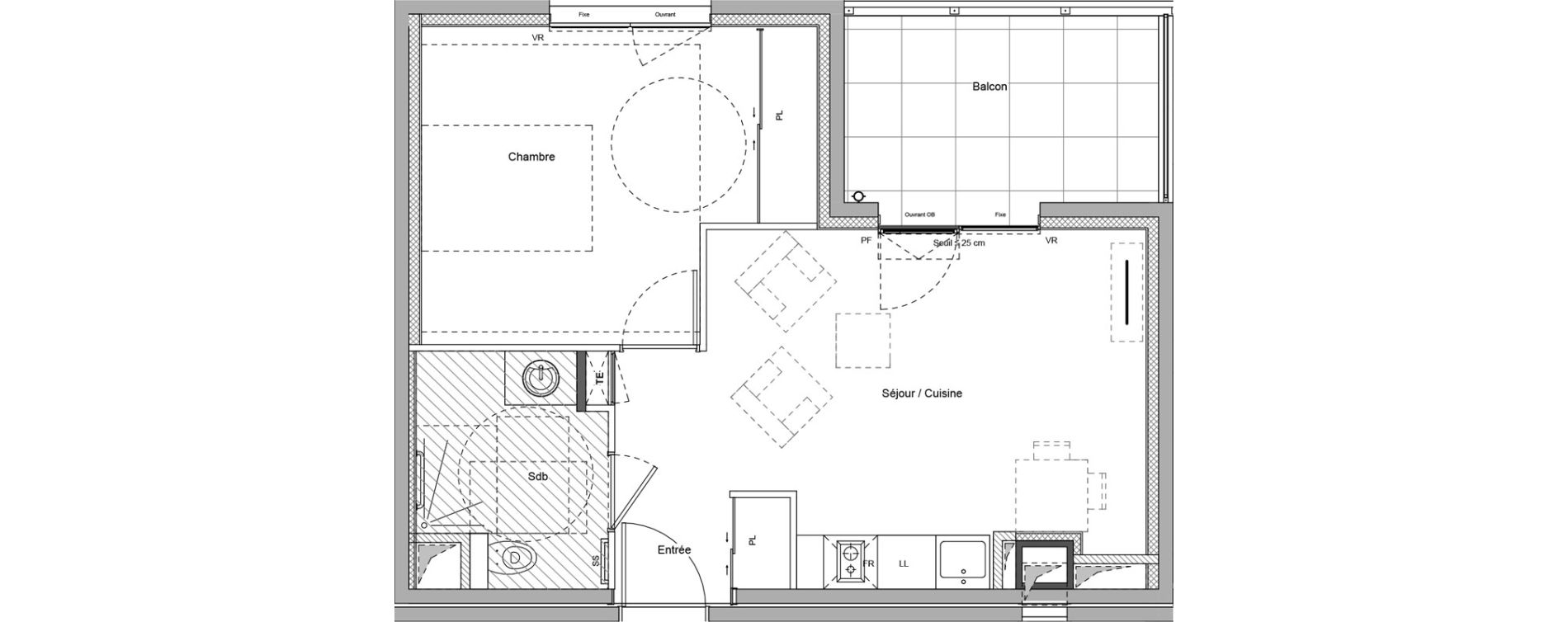 Appartement T2 meubl&eacute; de 40,17 m2 &agrave; Bourgoin-Jallieu Pr&eacute; pommier