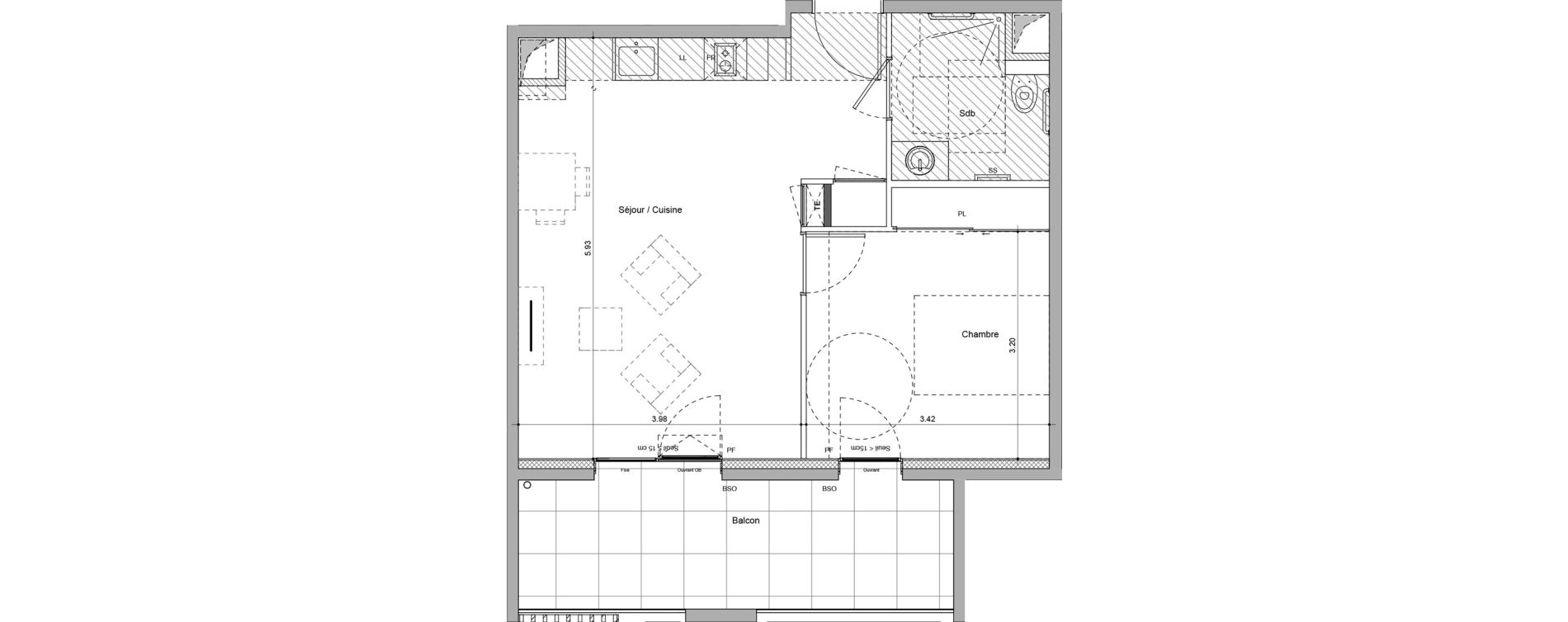 Appartement T2 meubl&eacute; de 43,69 m2 &agrave; Bourgoin-Jallieu Pr&eacute; pommier