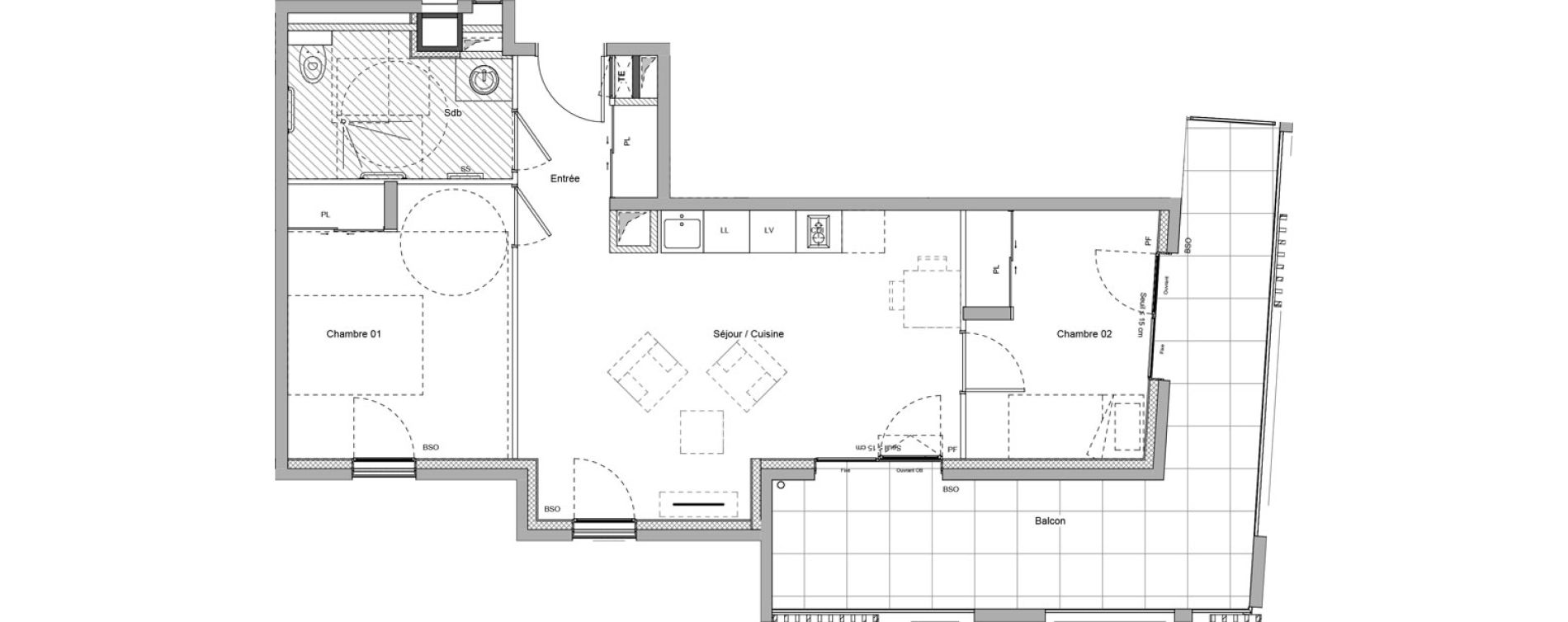 Appartement T3 meubl&eacute; de 54,98 m2 &agrave; Bourgoin-Jallieu Pr&eacute; pommier