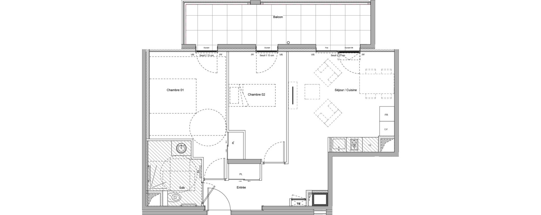 Appartement T3 meubl&eacute; de 53,47 m2 &agrave; Bourgoin-Jallieu Pr&eacute; pommier