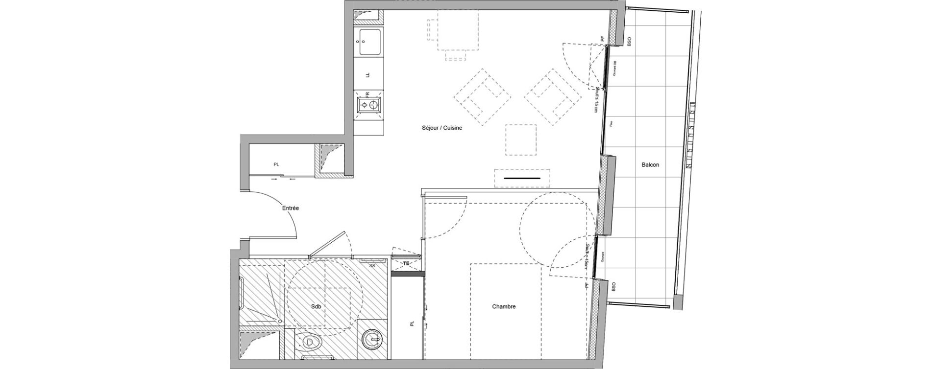 Appartement T2 meubl&eacute; de 48,43 m2 &agrave; Bourgoin-Jallieu Pr&eacute; pommier