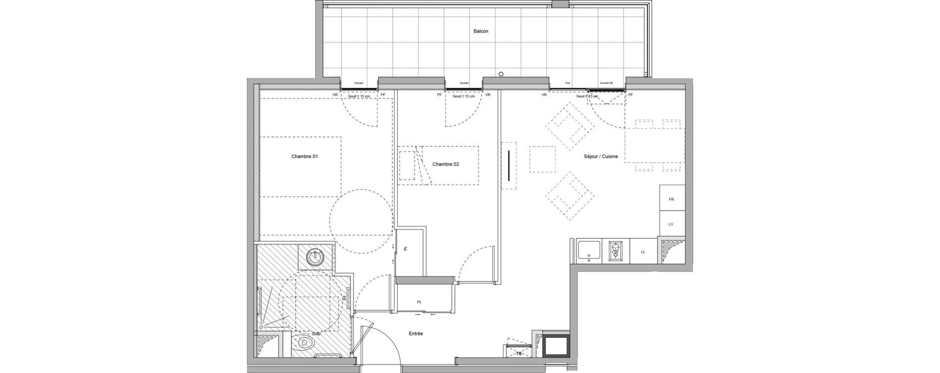 Appartement T3 meubl&eacute; de 53,47 m2 &agrave; Bourgoin-Jallieu Pr&eacute; pommier