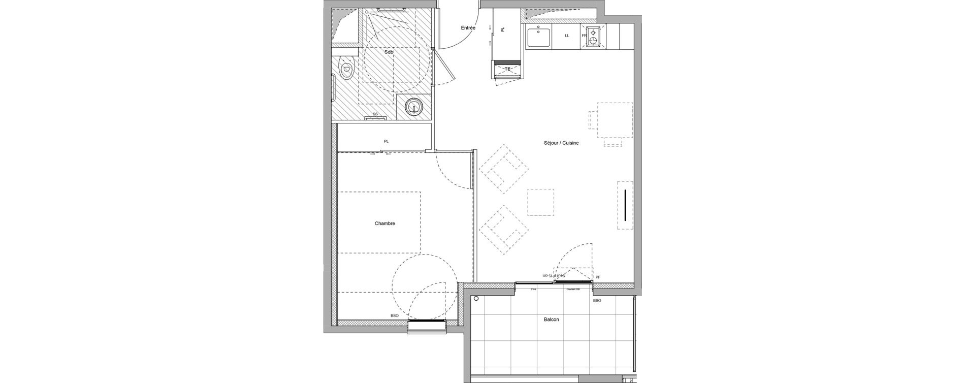 Appartement T2 meubl&eacute; de 42,78 m2 &agrave; Bourgoin-Jallieu Pr&eacute; pommier