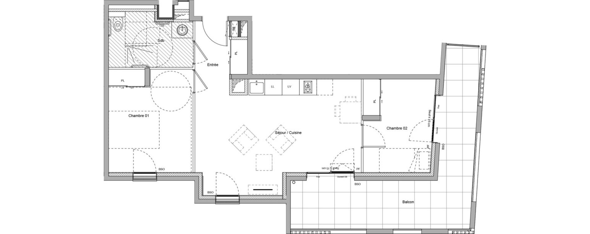 Appartement T3 meubl&eacute; de 54,93 m2 &agrave; Bourgoin-Jallieu Pr&eacute; pommier