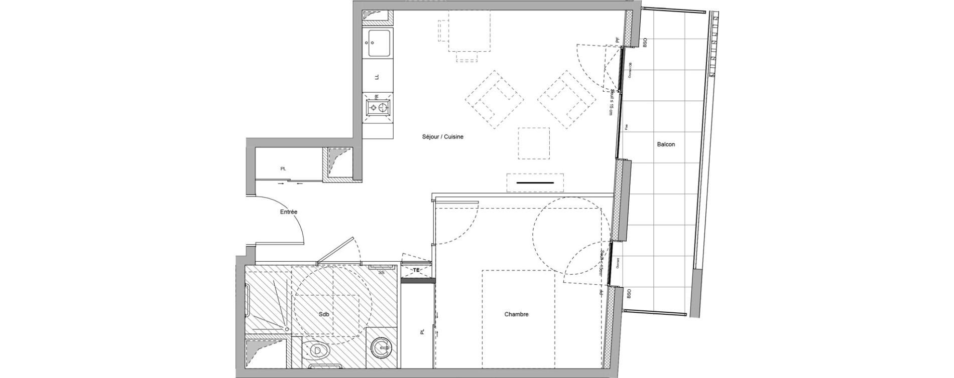 Appartement T2 meubl&eacute; de 40,68 m2 &agrave; Bourgoin-Jallieu Pr&eacute; pommier