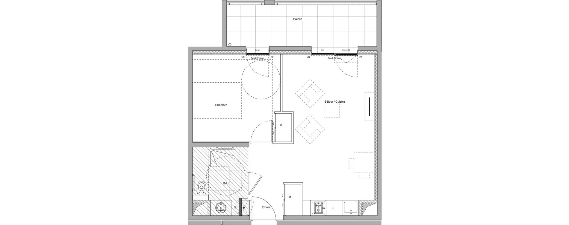 Appartement T2 meubl&eacute; de 41,86 m2 &agrave; Bourgoin-Jallieu Pr&eacute; pommier