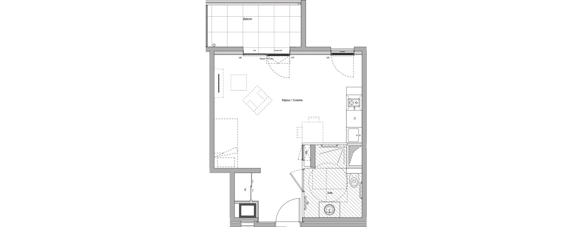 Appartement T1 meubl&eacute; de 32,05 m2 &agrave; Bourgoin-Jallieu Pr&eacute; pommier