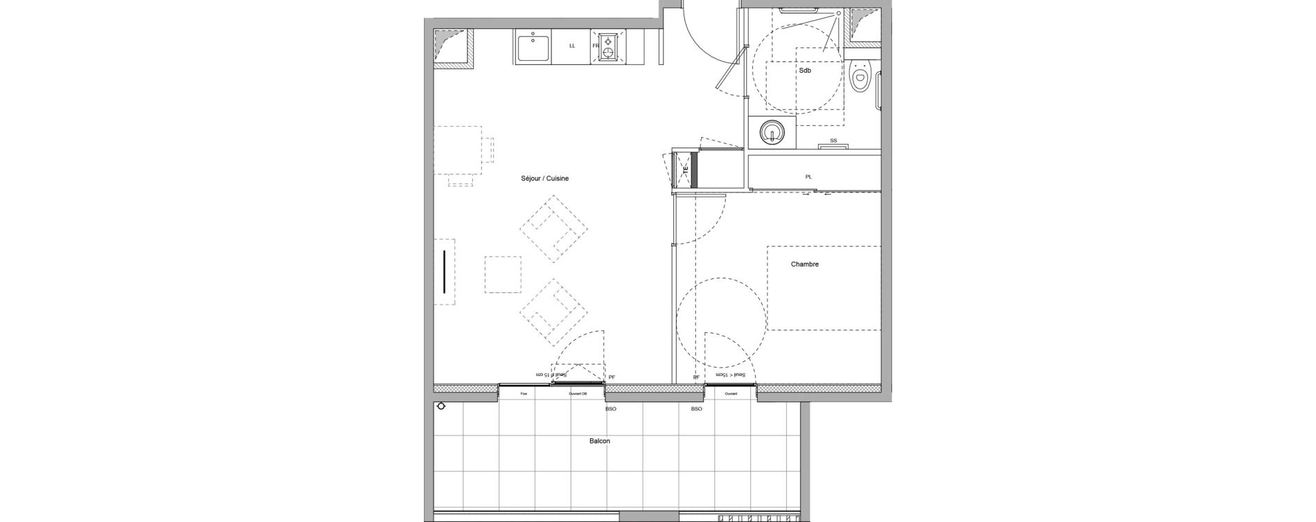 Appartement T2 meubl&eacute; de 43,69 m2 &agrave; Bourgoin-Jallieu Pr&eacute; pommier