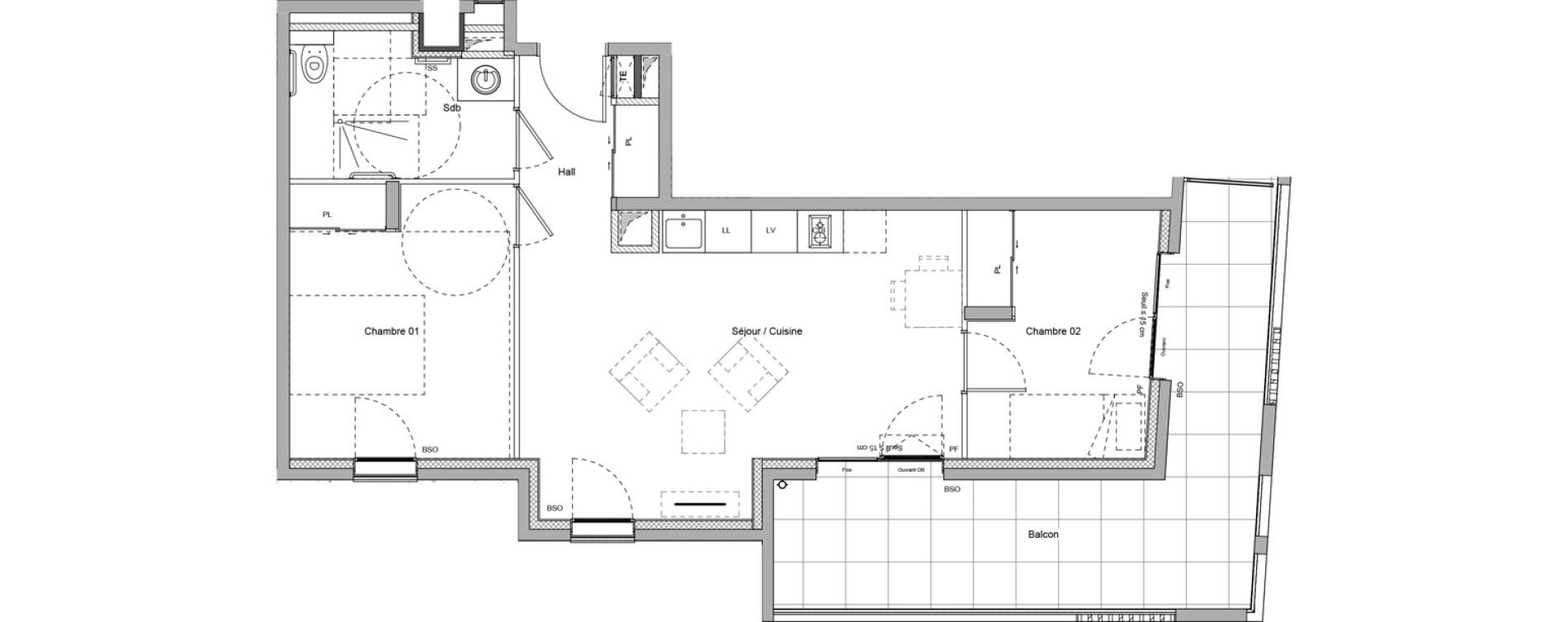 Appartement T3 meubl&eacute; de 54,93 m2 &agrave; Bourgoin-Jallieu Pr&eacute; pommier