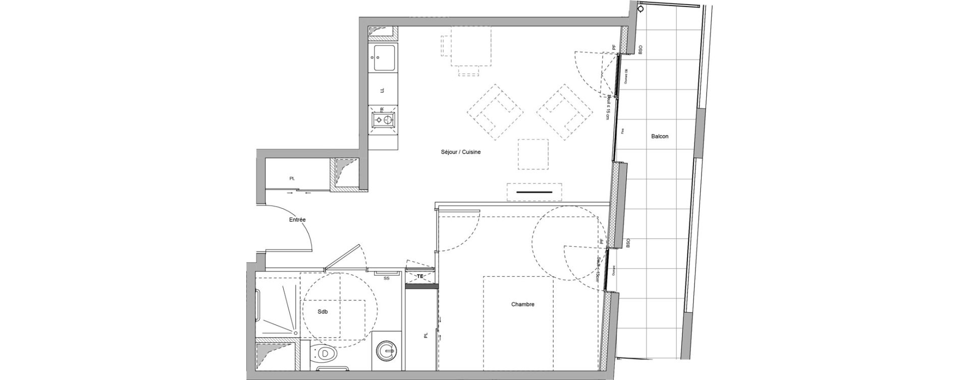 Appartement T2 meubl&eacute; de 40,68 m2 &agrave; Bourgoin-Jallieu Pr&eacute; pommier