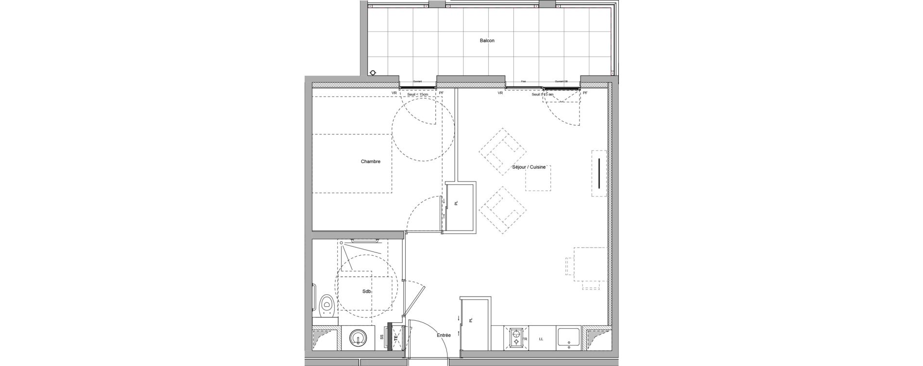 Appartement T2 meubl&eacute; de 41,86 m2 &agrave; Bourgoin-Jallieu Pr&eacute; pommier
