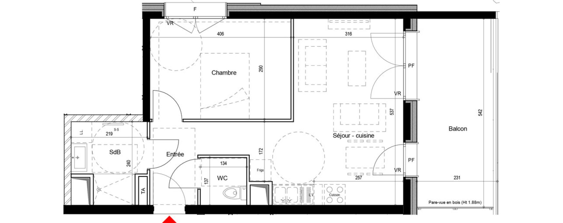 Appartement T2 de 42,29 m2 &agrave; Chamrousse Centre