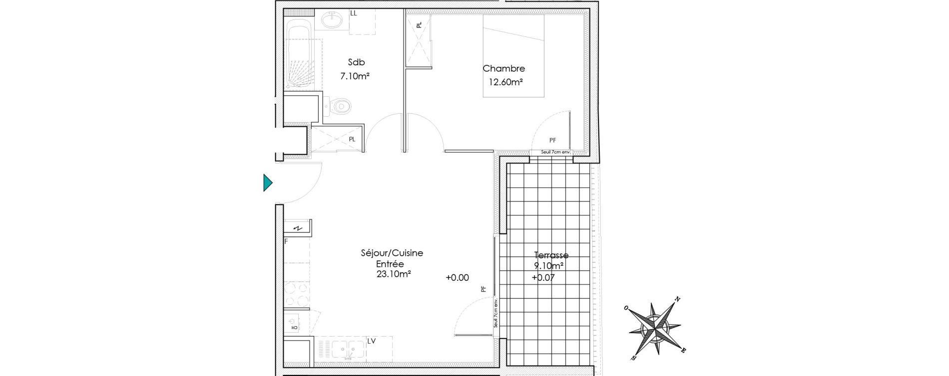 Appartement T2 de 42,80 m2 &agrave; Chasse-Sur-Rh&ocirc;ne Centre
