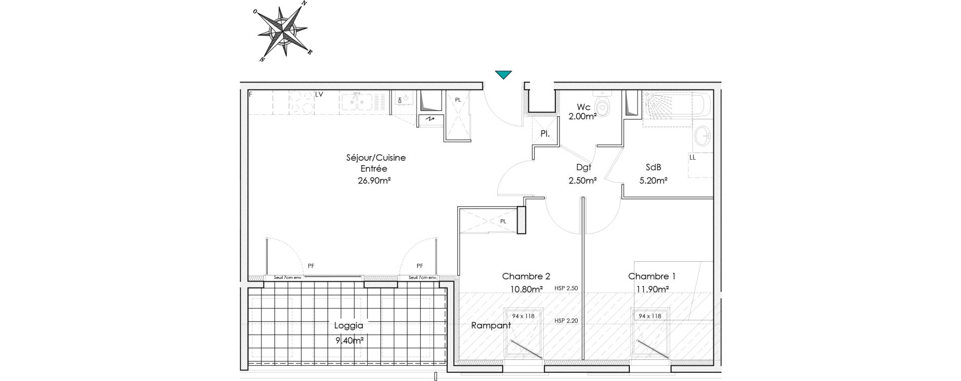 Appartement T3 de 59,30 m2 &agrave; Chasse-Sur-Rh&ocirc;ne Centre