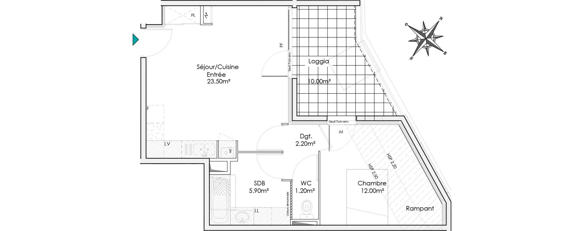 Appartement T2 de 44,80 m2 &agrave; Chasse-Sur-Rh&ocirc;ne Centre