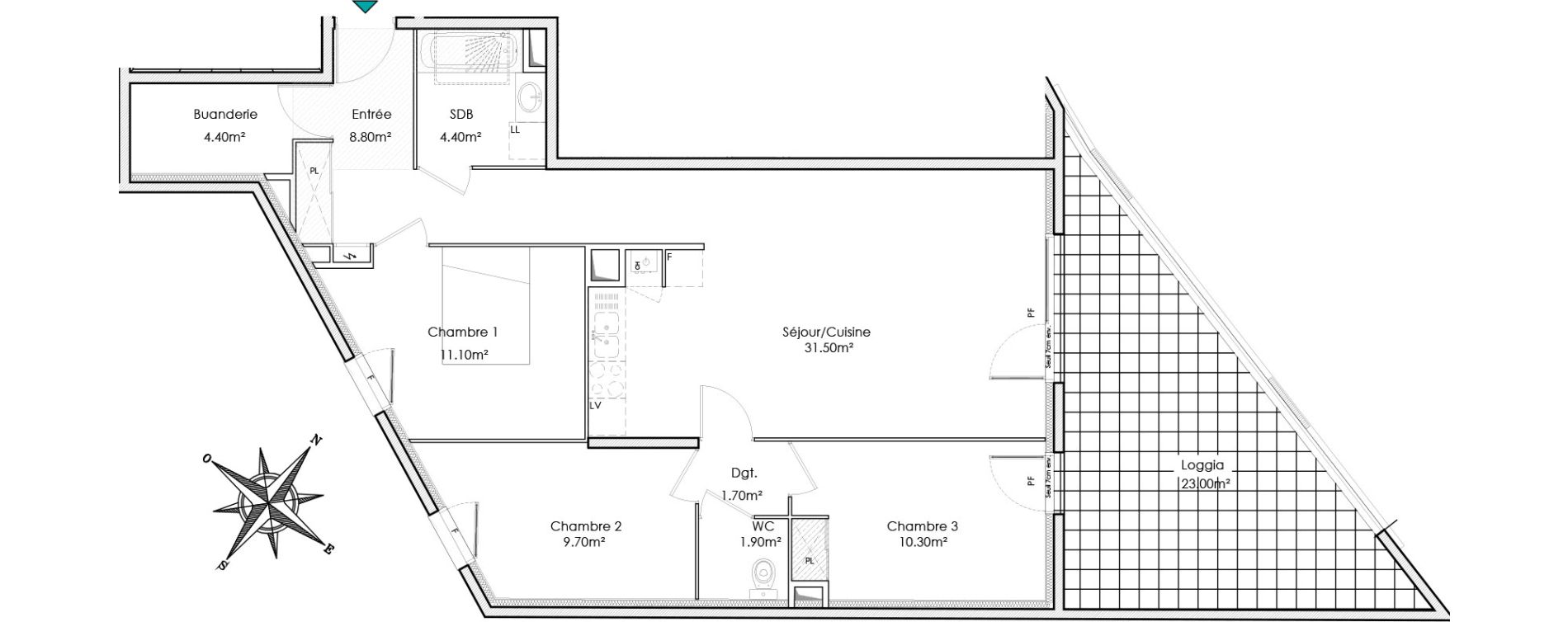Appartement T4 de 83,90 m2 &agrave; Chasse-Sur-Rh&ocirc;ne Centre