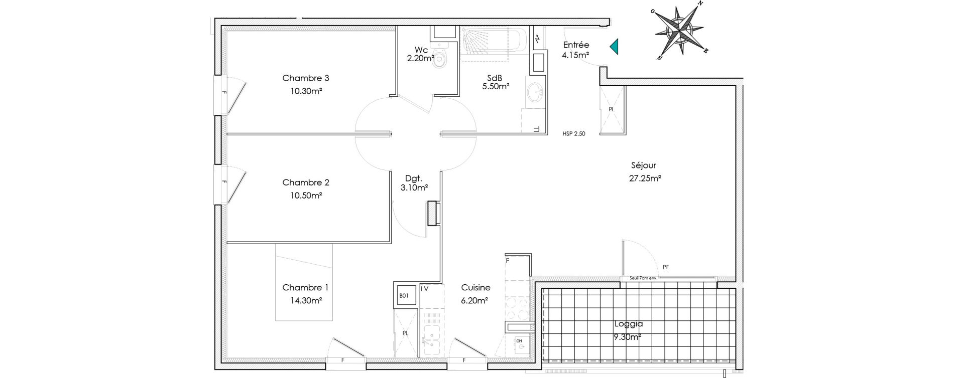 Appartement T4 de 83,50 m2 &agrave; Chasse-Sur-Rh&ocirc;ne Centre