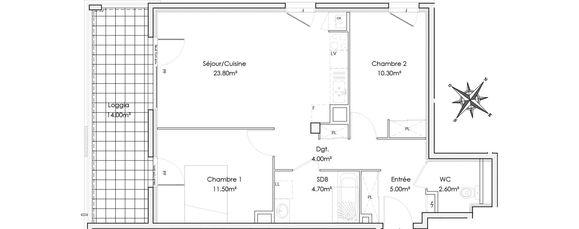 Appartement T3 de 61,90 m2 &agrave; Chasse-Sur-Rh&ocirc;ne Centre