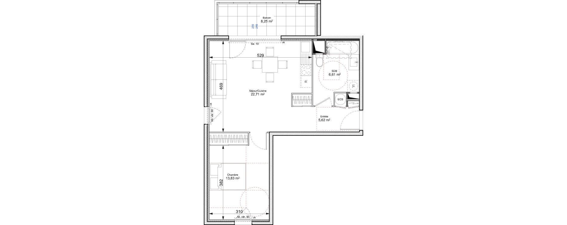 Appartement T2 de 48,77 m2 &agrave; Chasse-Sur-Rh&ocirc;ne Centre