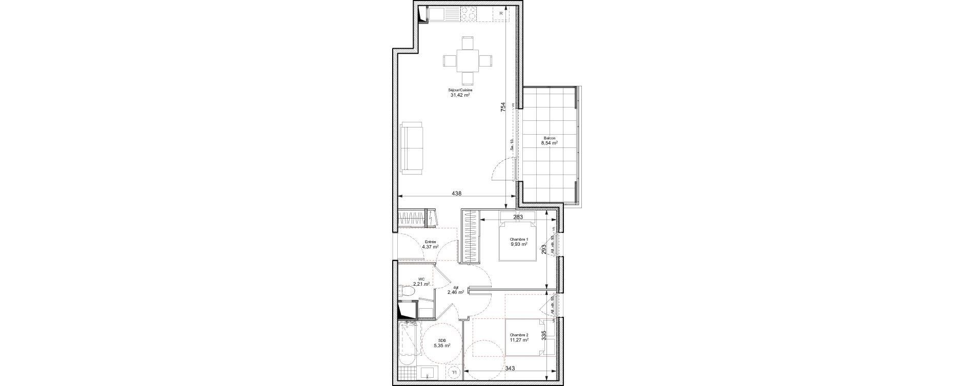 Appartement T3 de 67,01 m2 &agrave; Chasse-Sur-Rh&ocirc;ne Centre