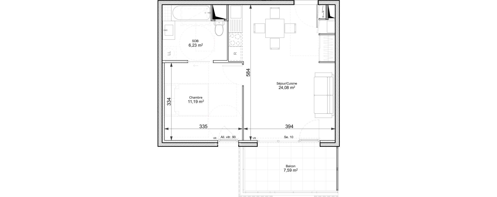 Appartement T2 de 41,50 m2 &agrave; Chasse-Sur-Rh&ocirc;ne Centre