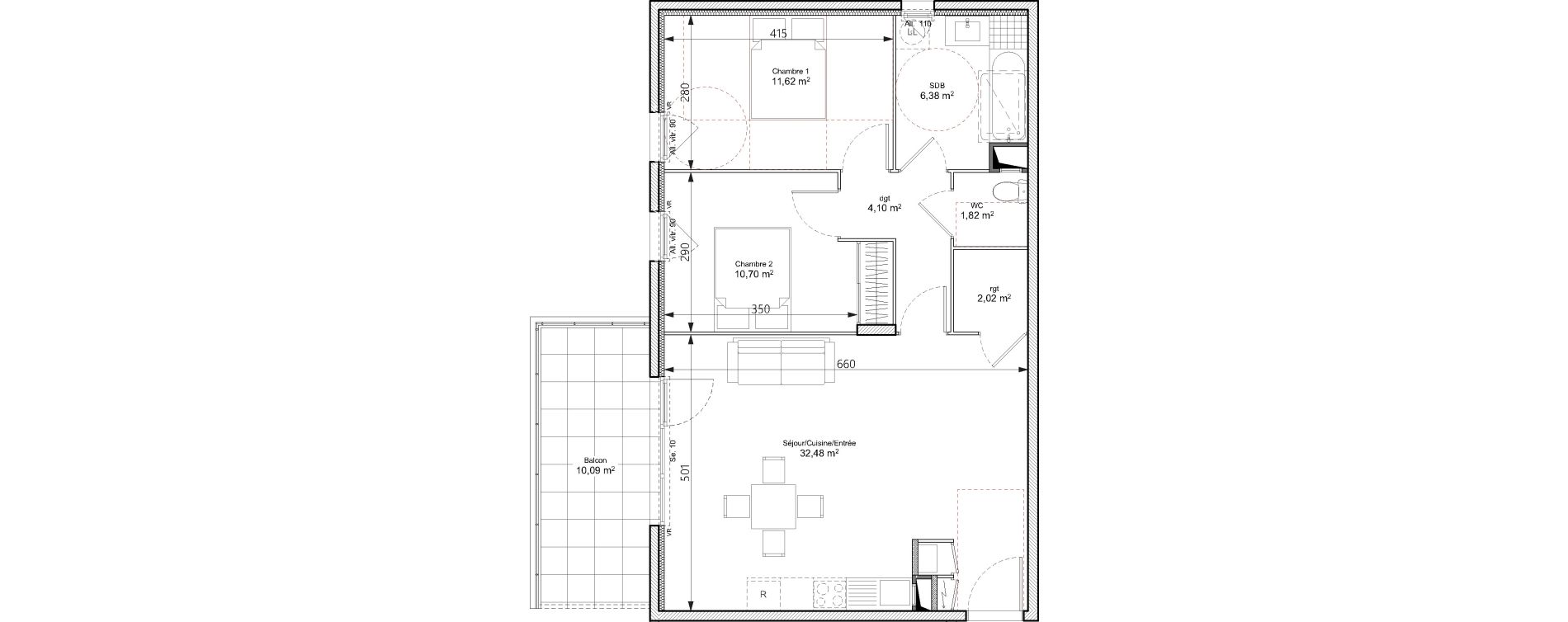 Appartement T3 de 69,12 m2 &agrave; Chasse-Sur-Rh&ocirc;ne Centre