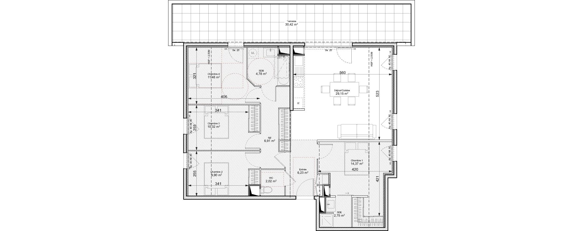 Appartement T5 de 97,91 m2 &agrave; Chasse-Sur-Rh&ocirc;ne Centre