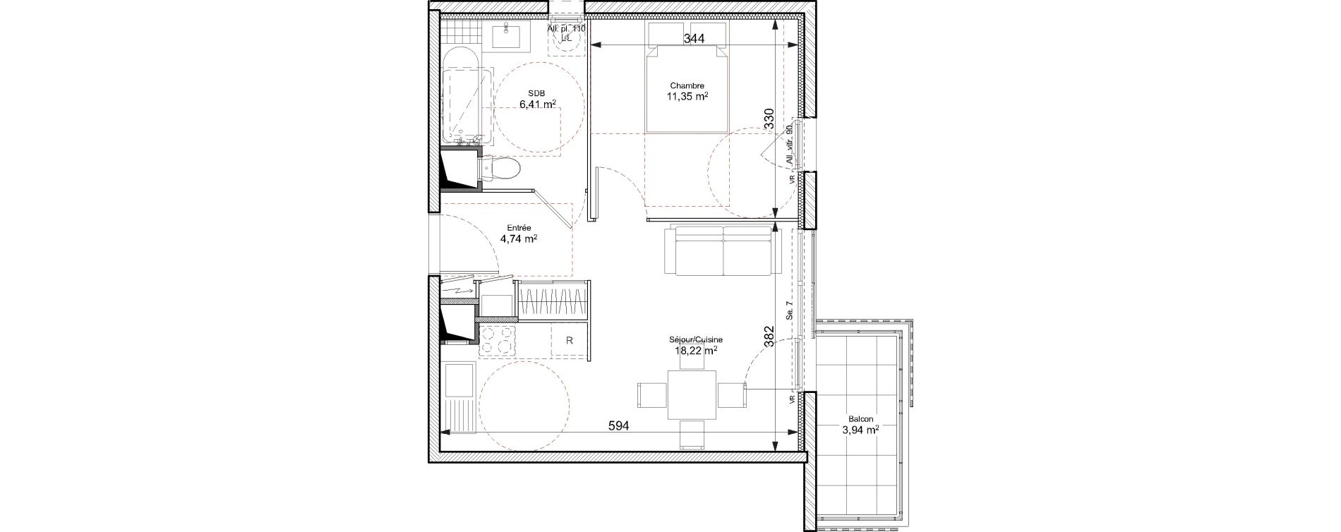 Appartement T2 de 40,72 m2 &agrave; Chasse-Sur-Rh&ocirc;ne Centre
