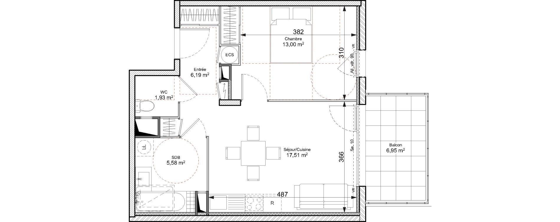Appartement T2 de 44,21 m2 &agrave; Chasse-Sur-Rh&ocirc;ne Centre