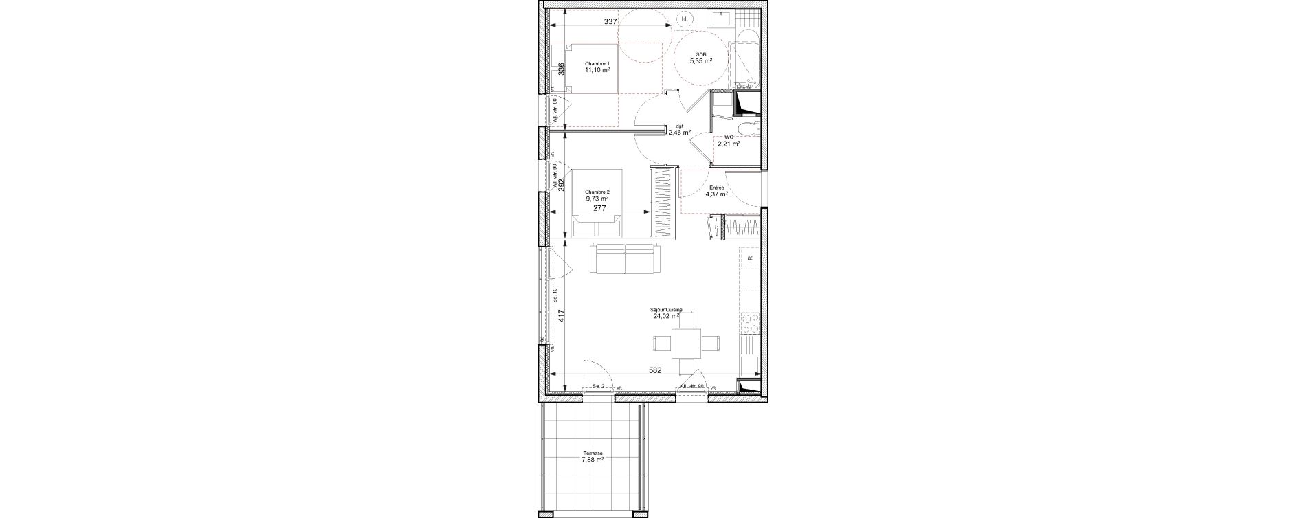 Appartement T3 de 59,24 m2 &agrave; Chasse-Sur-Rh&ocirc;ne Centre