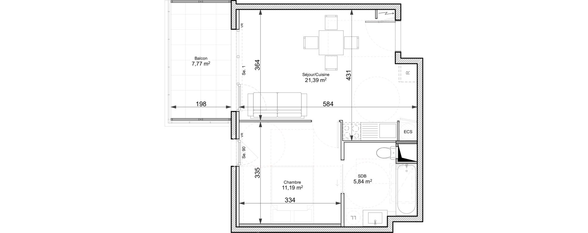 Appartement T2 de 38,42 m2 &agrave; Chasse-Sur-Rh&ocirc;ne Centre